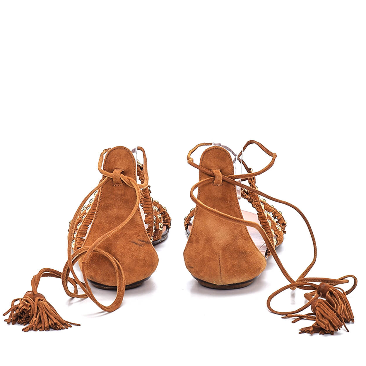 Aquazzura - Brown Suede Tassel Lace Up Tulum Flat Sandals